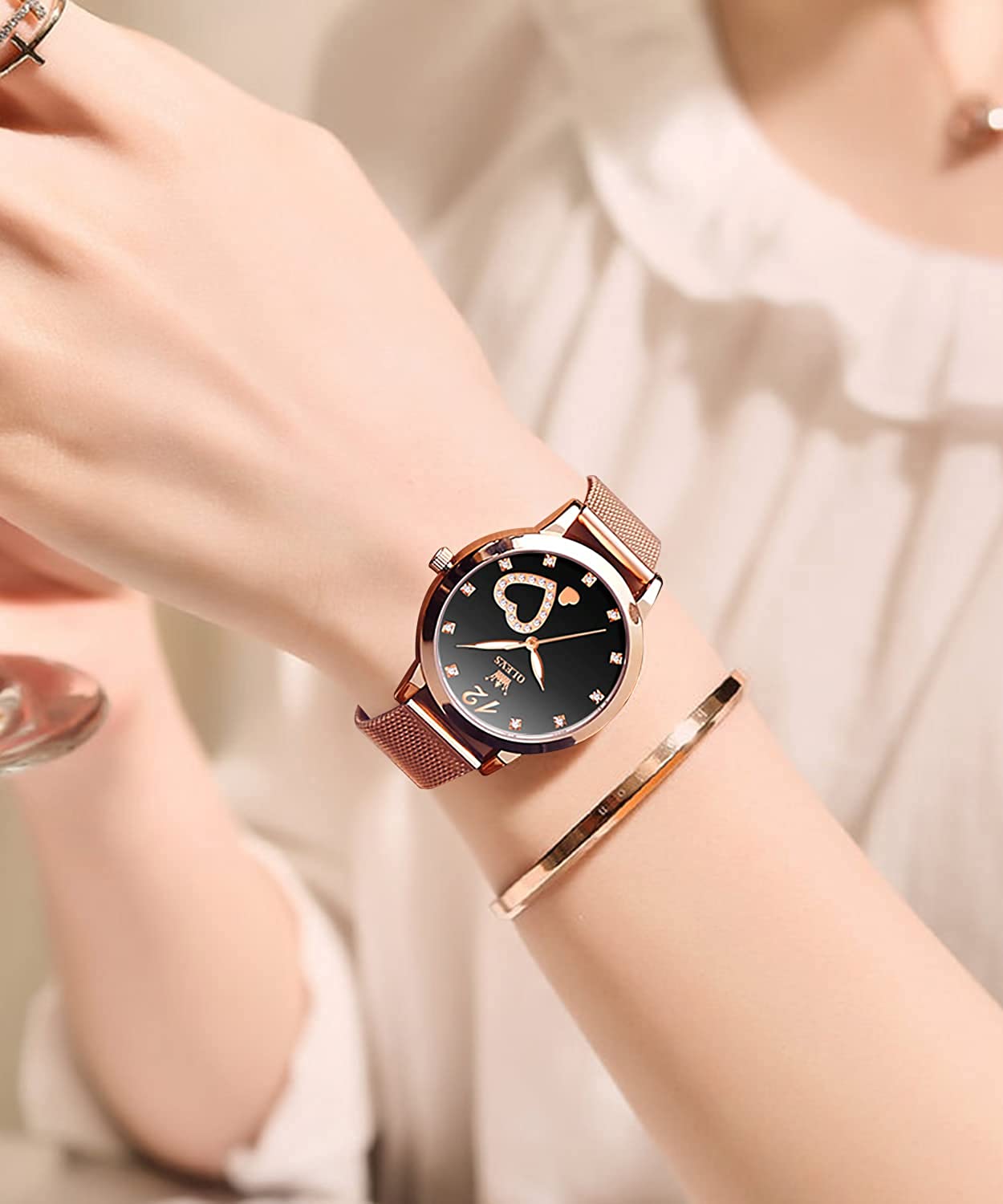 6.5mm Ultra Thin Watches for Women Waterproof,Rose Gold Stainless Steel Ladies Watch,Casual Women Watches with Date,Big Face Female Wristwatches,Japanese Quartz Lady Watches,Gifts for Women - Image 2